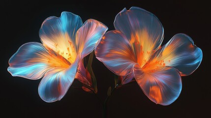 Dreamcore Plumeria exotic bloom isolated. Chrome liquid metal flower. 3D render, modern design. Holographic futuristic floral icon. Y2K, brutalism retro futurism concept.