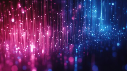 Abstract Display of Digital Data Streams with Glowing Particles in Violet and Blue Tones Backdrop