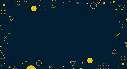 Fototapeta premium Dark background illustration featuring yellow geometric elements like circles and triangles, modern minimalist design with a space theme feel.