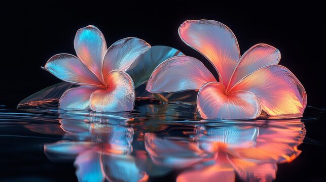 Dreamcore Plumeria exotic bloom isolated. Chrome liquid metal flower. 3D render, modern design. Holographic futuristic floral icon. Y2K, brutalism retro futurism concept. - Powered by Adobe