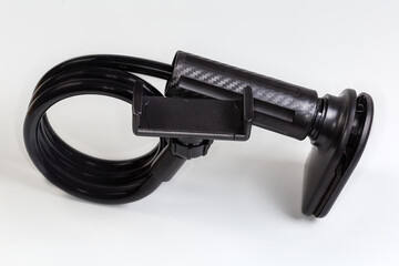 Flexible phone holder with clamp on gray background
