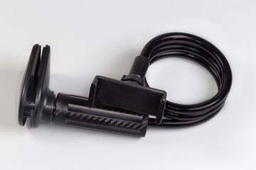 Flexible phone holder with clamp on gray background