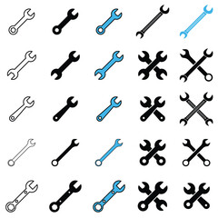 Tools and Service icons set. Wrench, wrench glyph icon. Settings and repair, service sign - stock vector.