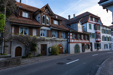 Naklejka premium Pictures from the beautiful old Swiss town at the Sunrise