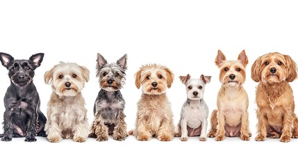 Obraz premium Seven Small Dogs Sitting Row.