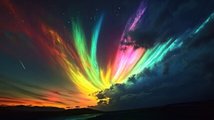 Obraz premium Colorful and vibrant streaks of light illuminate the dark night sky