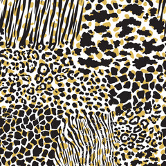 Mixed animal skin pattern with leopard and zebra for textile print for fabric, seamless pattern