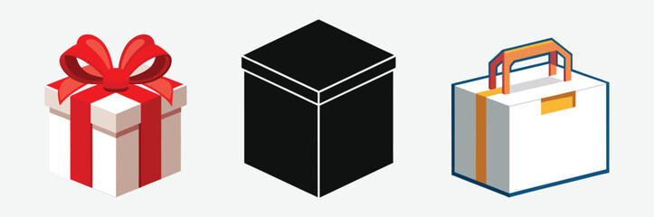 Open and close white gift boxes set, white square box top view, open cap, empty packages mockup 3d isolated, container mockup, empty carton package, realistic paper box - 