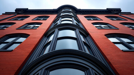 Monochrome Brick Building Facade with Contrasting Textures