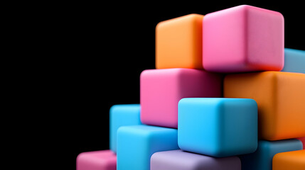 Obraz premium Multicolored Geometric Cubes on Black Background
