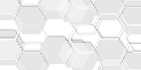 Abstract geometric technology 3d white light structure technology out line hexagon polygonal honeycomb luxury pattern vector background.