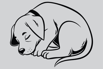 A sleeping puppy image silhouette design vector art and illustration