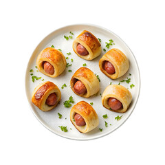 Round-Shaped Pigs in a Blanket on a White Clean Plate