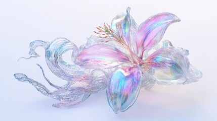Dreamcore Plumeria exotic bloom isolated. Chrome liquid metal flower. 3D render, modern design. Holographic futuristic floral icon. Y2K, brutalism retro futurism concept.