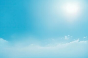 Obraz premium Vivid Sky Backdrop Featuring Sun, Clouds, Light Blue Hues, and Soft Water Horizon