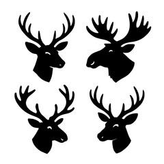 Deer and Moose Head Silhouette Vector Set