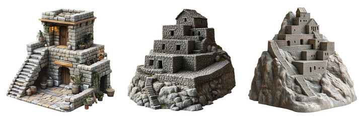 Ancient pyramid ruins in stone texture isolated on transparent PNG image perfect for history games or archaeological research visuals