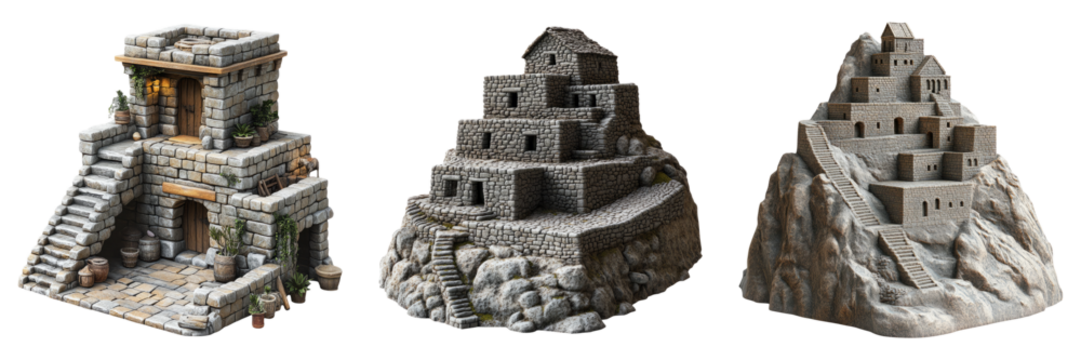 Ancient pyramid ruins in stone texture isolated on transparent PNG image perfect for history games or archaeological research visuals