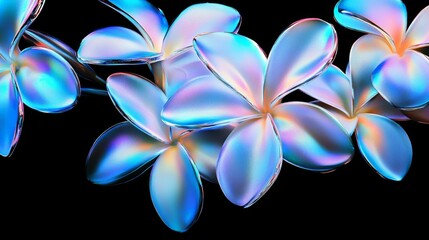 Dreamcore Plumeria exotic bloom isolated. Chrome liquid metal flower. 3D render, modern design. Holographic futuristic floral icon. Y2K, brutalism retro futurism concept.