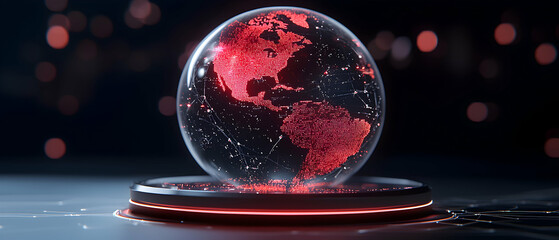A digital globe glows with interconnected data lines representing global networks. Suggests tech data and worldwide digital infrastructure. Ideal for tech or global communications.