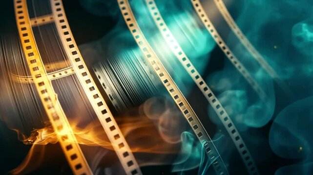 film reel effect with smoke gold and blue