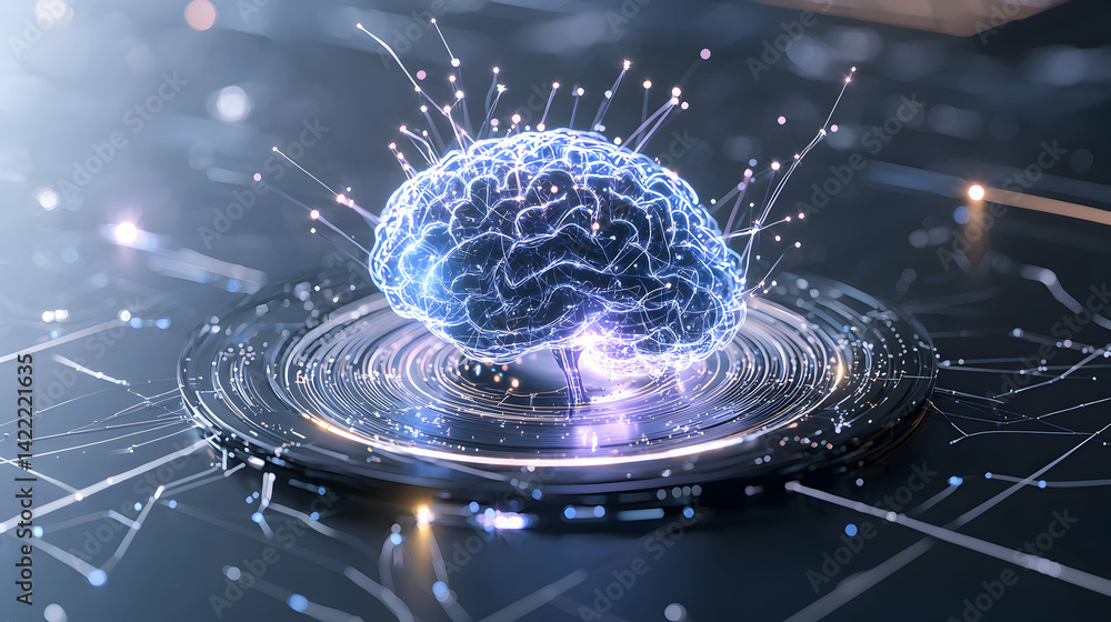 Poster this image depicts a futuristic concept of the brain symbolizing artificial intelligence and advance