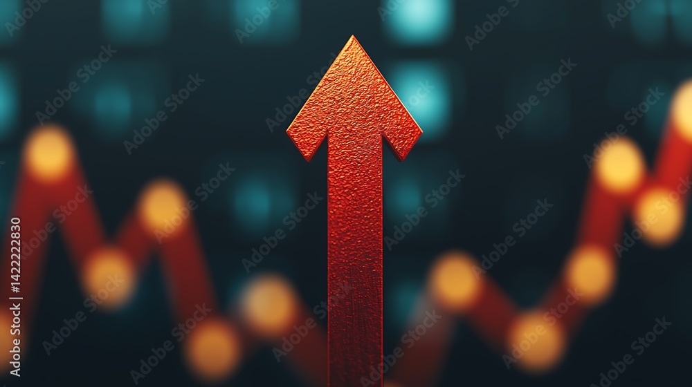 Aufkleber red arrow pointing upward symbolizes growth, progress, and success with abstract background for busi