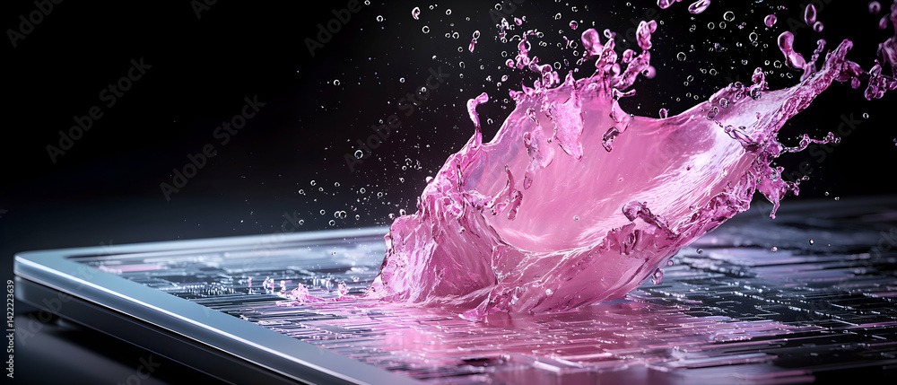 Aufkleber a dynamic pink liquid erupts from a laptop's circuit board. it could represent technological disrupt