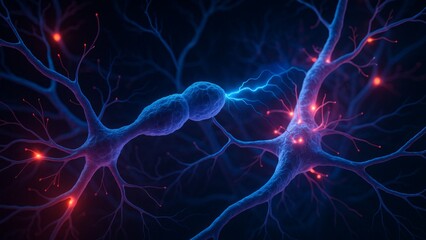 Stunning Digital Illustration Of Neurons And Synapses In Blue And Red Tones, Generated AI