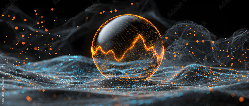 Aufkleber a futuristic digital artwork featuring a glowing orb with a waveform in the center. it suggests data