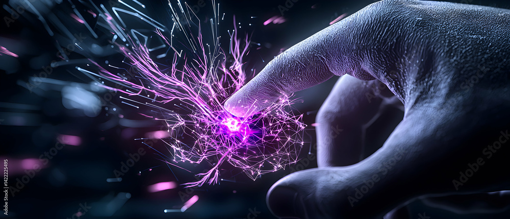 Aufkleber a close up view of a finger touching a glowing energy source. the image conveys connection and innov
