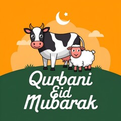 Cartoon cow and sheep eid al adha design