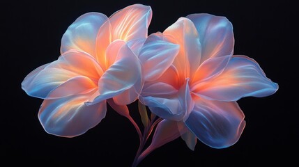 Dreamcore Plumeria exotic bloom isolated. Chrome liquid metal flower. 3D render, modern design. Holographic futuristic floral icon. Y2K, brutalism retro futurism concept.
