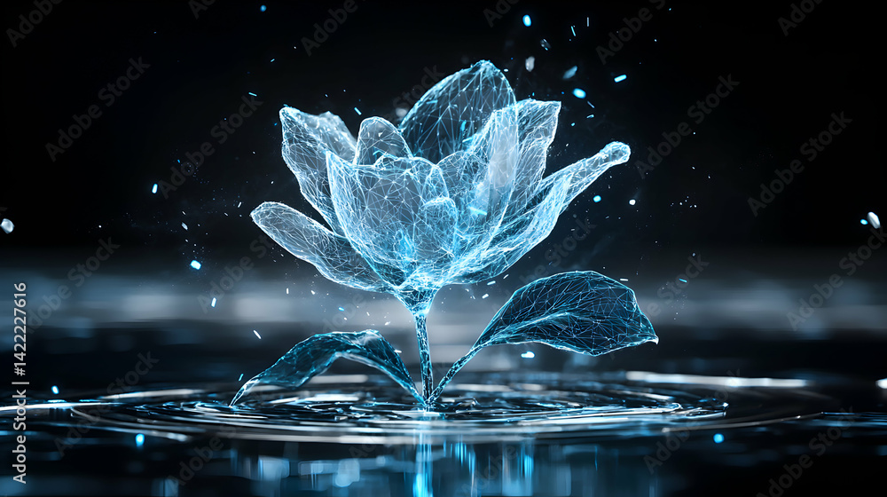 Aufkleber a digital glowing flower with water ripples. it would be perfect for technology related advertisemen