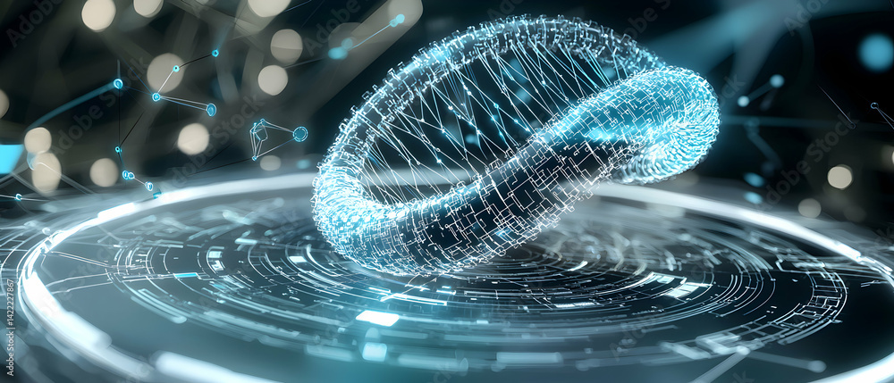 Aufkleber futuristic digital dna structure with a glowing circuit-like design. could be used as a background f