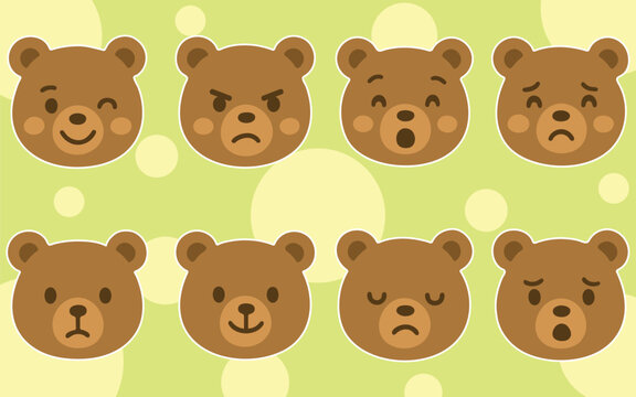 Cute Bear Face Emoji Set &ndash; Cartoon Animal Expressions