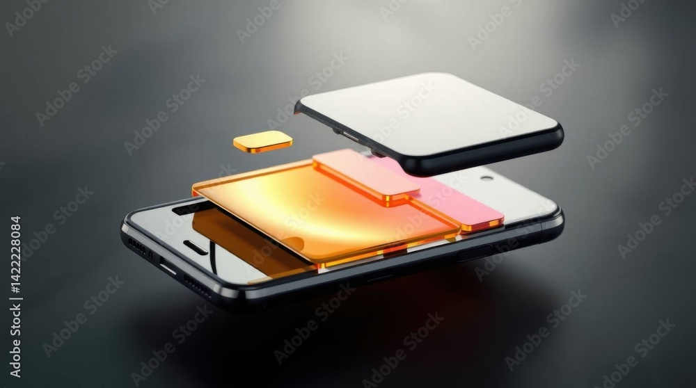 Poster exploded view of smartphone components showcasing advanced technology
