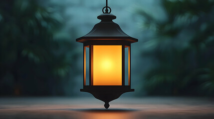 Ornamental Arabic Lantern with Candlelight at Night