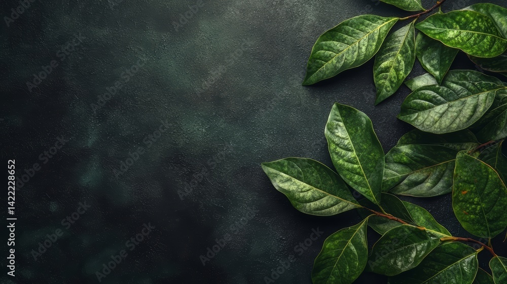 Poster leafy green plant is the main focus of the image. the leaves are spread out and appear to be in vari