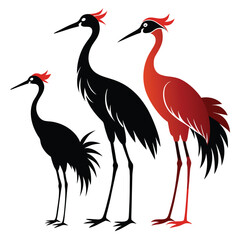 set of Cranes bird shilhotee vector isolated on white background 