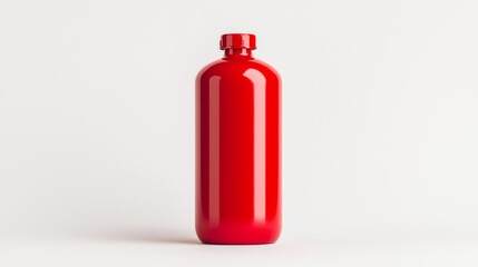 Obraz premium Red Gas Cylinder Standing Upright on a White Surface with Shiny Finish
