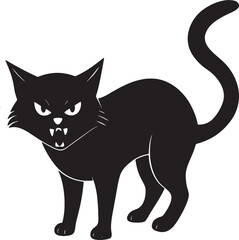 Angry cat arched back vector silhouette on white background