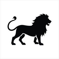 Lion Silhouette Vector – Majestic Wild Animal Black Outline on White Background