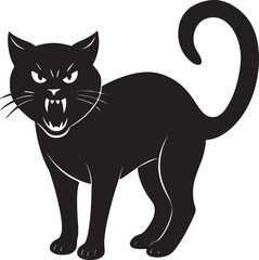 Angry cat arched back vector silhouette on white background