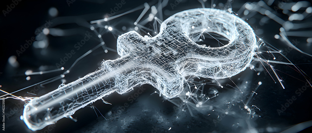 Poster a digital key illustration evoking cybersecurity themes. it symbolizes access protection and data se