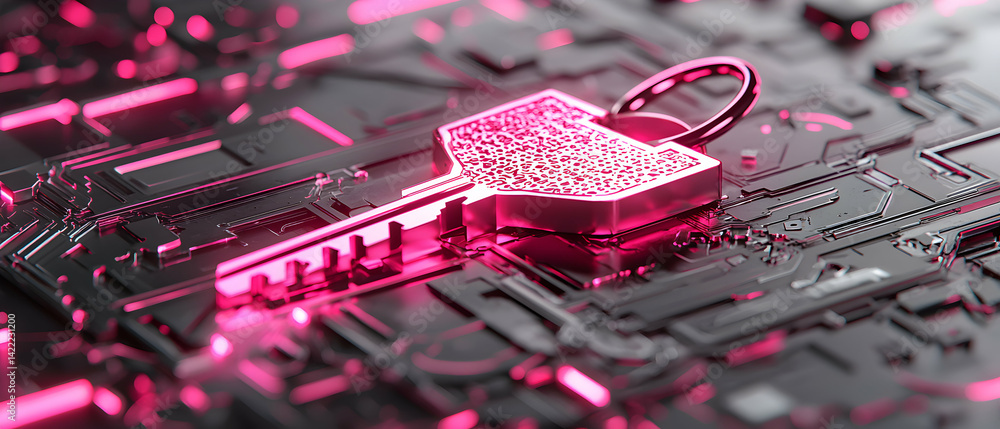Aufkleber a futuristic image depicting a key on a circuit board suggests data security and technology. this wo