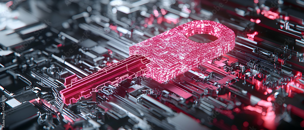 Aufkleber this image portrays a digital key embedded in a circuit board. ideal for illustrating concepts of cy