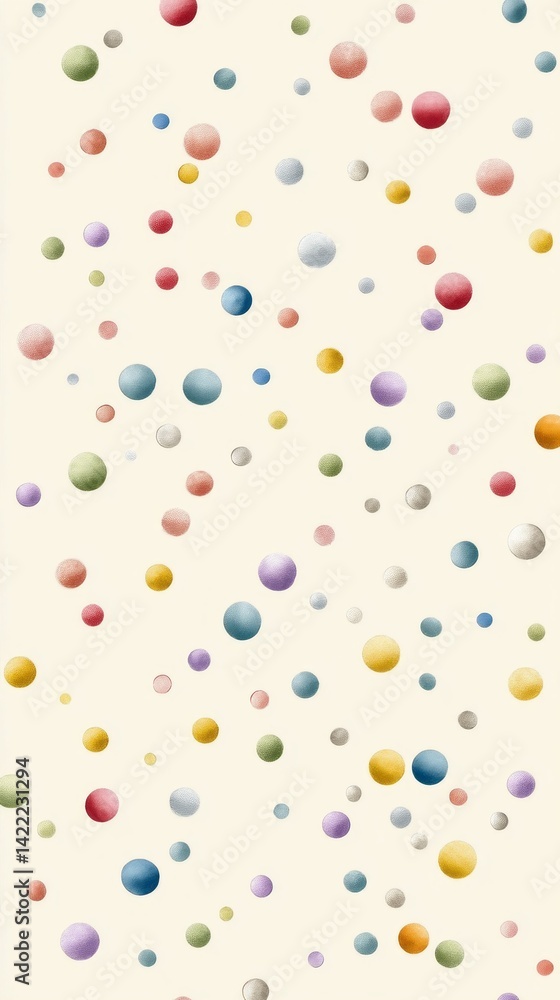 Poster colorful dots of varying sizes float freely against a neutral backdrop, creating a cheerful and imag