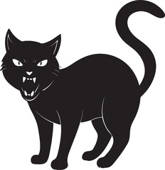 Angry cat arched back vector silhouette on white background