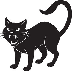 Angry cat arched back vector silhouette on white background